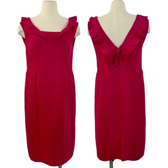 Valentino Silk Sheath Dress Ruffle Raspberry Pink | Fits like Medium - Picture 1 of 13